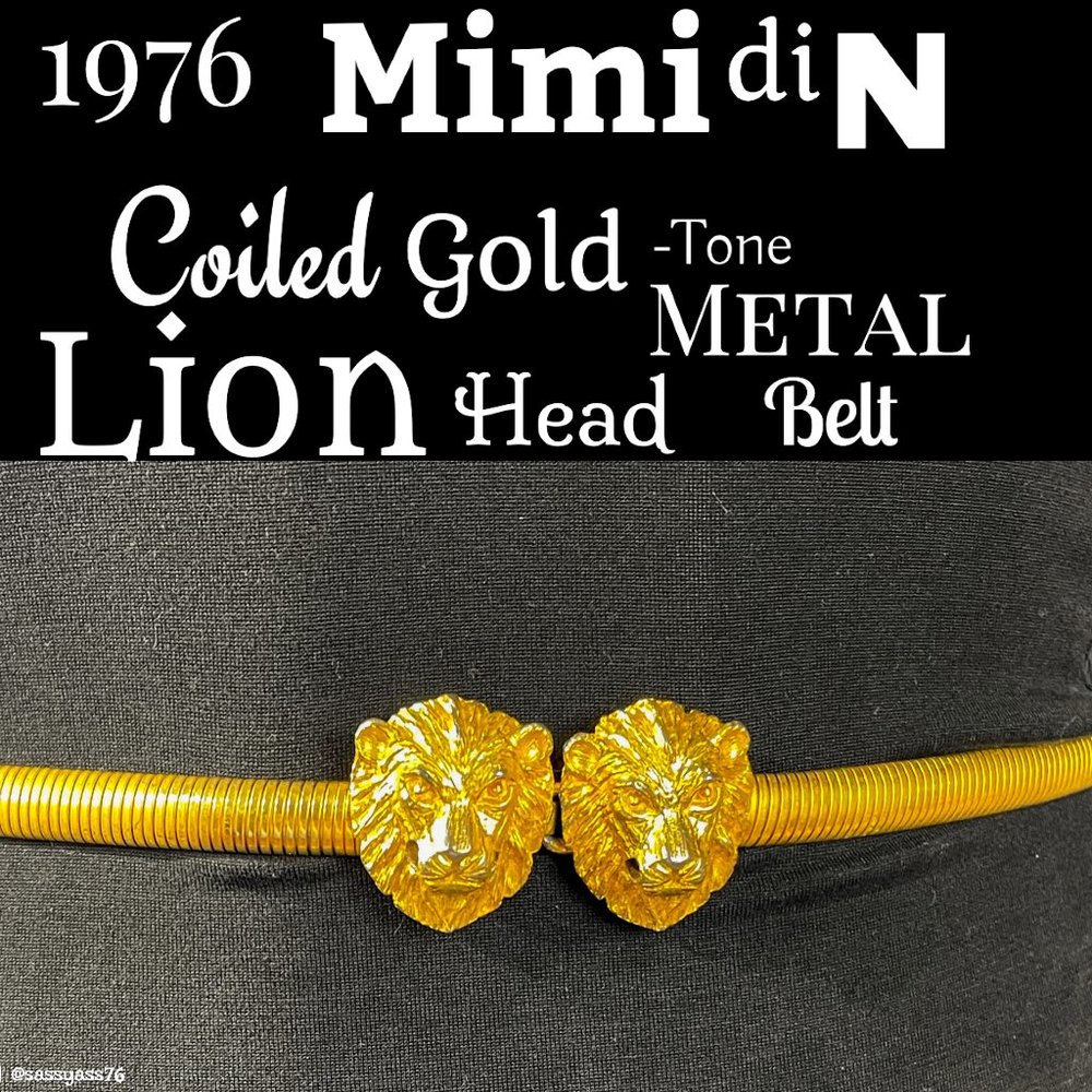 ⭐️HP⭐️VTG▪️MIMI Di N▪️1976 RARE Coiled Gold-Tone Lion Head Door Knocker Belt